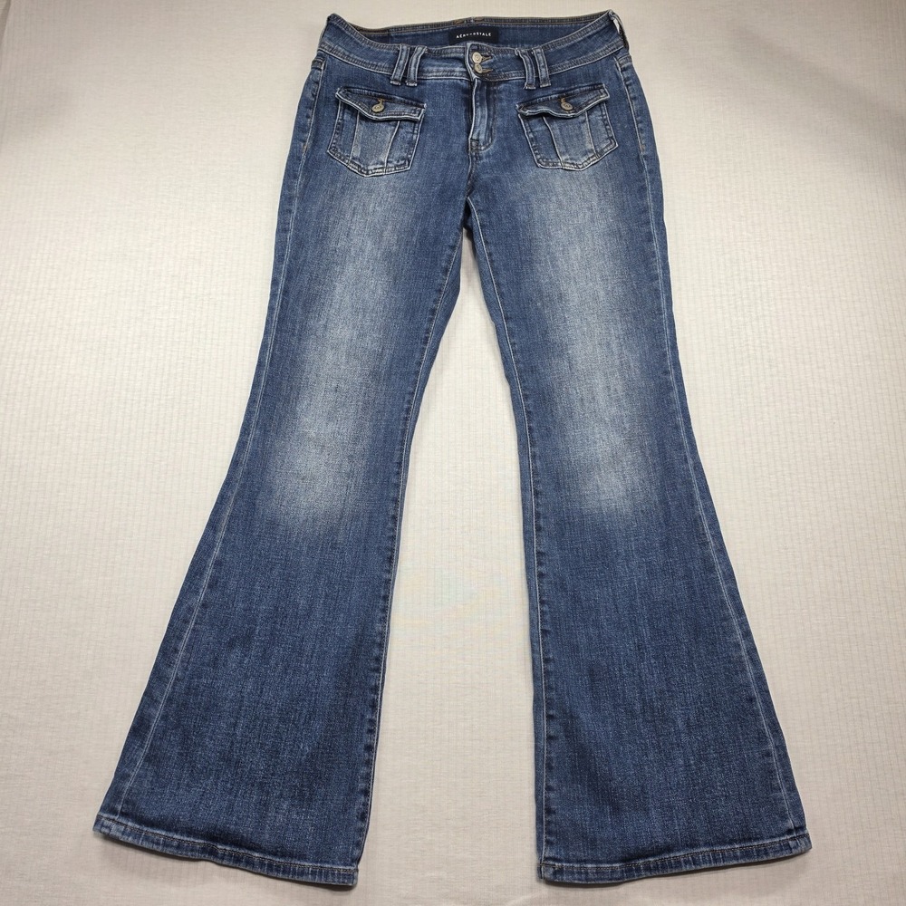 Aeropostale Blue Medium Low Rise Flare Jeans Size 6 Reg Y2K Cargo Pocket Boho
